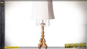 Lampe de salon classique pied finition dorure et abat-jour blanc en lin 76 cm