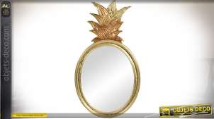 Miroir en métal ovale avec ornement façon ananas finition dorée 76 cm