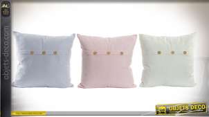 Série de 3 coussins coloris pastel en coton avec bouton de couture 40 x 40 cm