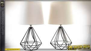 Duo de lampes en métal stucture filaire en forme de diamants style design 43,5 cm
