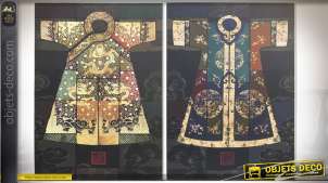 Duo de tableaux sur toiles représentation artistique de kimonos orientaux 70 cm