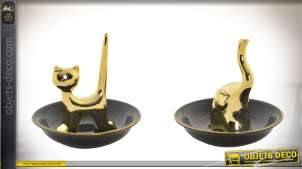 Duo de porte-bijoux soucoupes et animaux en porcelaine noir et or