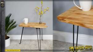Table d'appoint en bois et métal esprit rustique avec pieds rabattables