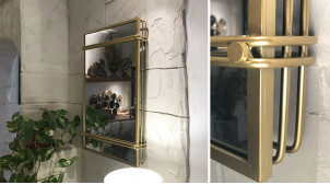 Miroir en métal style moderne géométrique, finition doré effet brossé, 81cm