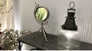 Miroir rétro sur trépied avec finition argentée et vieillie 38 cm
