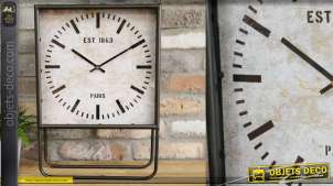 Horloge à poser en métal de style rétro, cadran carré et finition usé, 50cm