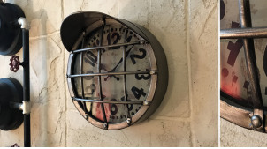 Horloge en métal style feu de signalisation industriel, Ø25cm