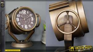 Horloge en métal style ancien projecteur de la marine, finition laiton brillant, 34cm