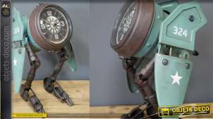 Horloge en forme d'ancien robot avec des ailes, en métal finition vintage, 32cm