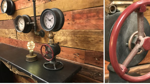 Horloge de bureau en métal, style ancienne plomberie avec vanne et nanomètre, 37cm