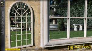Miroir fenêtre en métal de forme arrondi style jardin d'hiver anglais, pour extérieur, 131cm