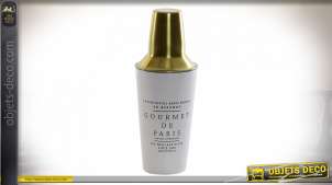 Shaker en inox décoratif, finition blanc et doré style bistrot chic parisien, 500ml