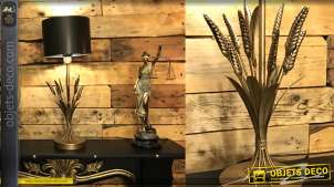 Lampe de table originale en métal noir et doré, finition brillante et mate, abat-jour métallique et base en épis de blé, 50cm