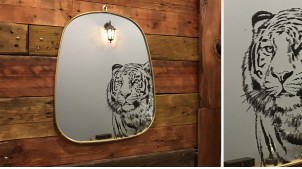 Miroir décoratif à suspendre avec impression de tigre blanc, encadrement doré, 45cm