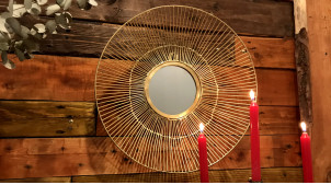 Miroir rond de style moderne en métal finition dorée, encadrement filamenté Ø40cm