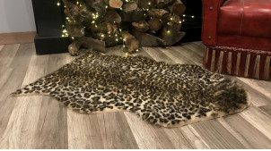 Tapis en fourrure synthétique motif léopard, en polyester doux à poils longs, 90cm