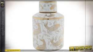 Boite décorative en porcelaine blanche avec couvercle, motifs de poissons dorés brillants, ambiance asiatique, Ø14cm
