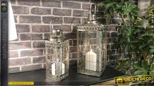 Série de 2 lanternes originales en métal chromé 45 cm