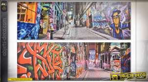 Série de deux tableaux Street Art, esprit graffitis et tags, 90cm