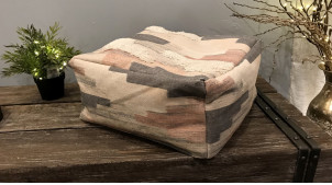 Coussin de sol de forme carré en coton épais, effet patchwork couleurs usées, 40x40cm
