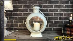 Lanterne sémaphore vintage en métal blanc vieilli 41 cm