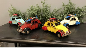 Série de 4 véhicules miniatures en métal, finition effet ancien, ambiance vintage plage, 16cm