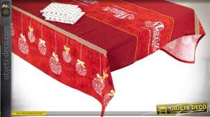 Grande nappe en coton avec motifs de Noël, ambiance rouge festive, 250x150cm