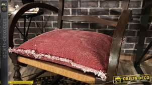 Coussin en coton de couleur framboise avec franges blanches, 45x45cm