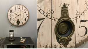 Horloge murale avec balancier, effet bois ancien thème Paris, Ø58cm