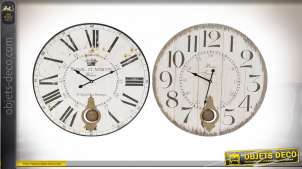 Série de 2 horloges murales avec pendules, effet bois ancien thème Paris, Ø58cm
