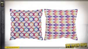 Série de 2 coussins aux motifs géométriques style de rétro, en polyester, 45cm
