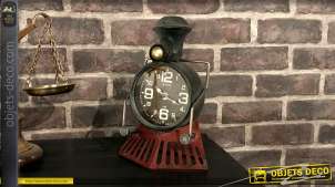 Horloge murale ou à poser en métal en forme de locomotive à vapeur 26,5 cm
