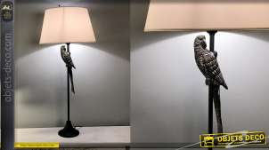 Lampe de table de 81 cm de haut, en aluminium finition noir, pied avec perroquet effet vieilli