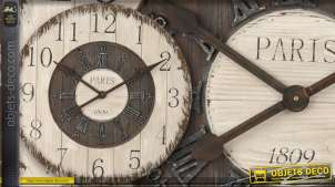 Grande horloge style rétro bois et métal Ø 80 cm