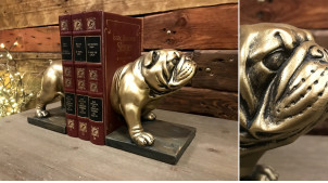 Paire de serre-livres originale en résine en forme de bulldog coupé en deux, esprit tour de magie, finition dorée ancien, 24cm