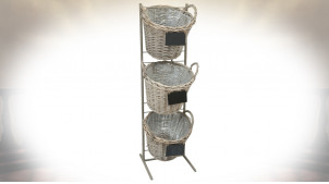Jardinière verticale en métal avec trois pots en osier (114 cm)