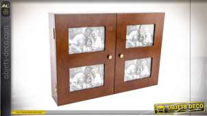 Cache compteur électrique en bois avec cadres photo en façade, finition bois effet précieux, 46cm
