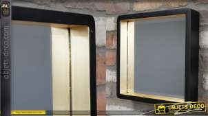 Miroir en bois style Art Déco, finition noir mat et doré, encadrement effet profond, 33cm