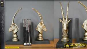 Paire de serre-livres en bois et résine, esprit trophée d'antilope version jeu de d'échecs, 31cm