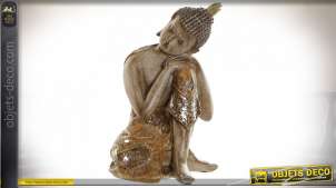 Représentation de Bouddha assis, en résine finition doré effet ancien, ambiance chic, 19cm