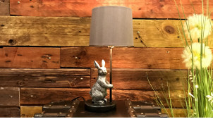 Série de 2 lampes de table en métal et résine avec représentations de lapins, ambiance chambre d'enfant, 35cm