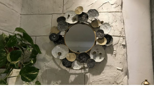Miroir rond en métal de style moderne, esprit nénuphars brillants, Ø60cm