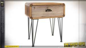 Table de chevet en bois, finition naturelle, de style industriel, pieds design 60cm