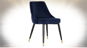 Chaise à dossier capitonné finition velours bleu style contemporain, 84cm