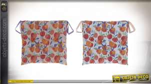 Série de 2 coussins de chaise en coton et polyester, motifs de pêches, ambiance estivale, 40cm