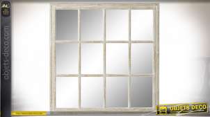 Miroir-fenêtre en bois finition blanc usé de style campagne chic, 87.5cm