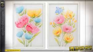 Série de deux tableaux décoratifs de fleurs aux couleurs pastels sur toile en nylon, 100cm