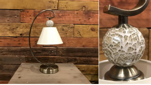 Lampe de salon avec pied galbé en métal finition bronze et abat-jour conique suspendu 47 cm