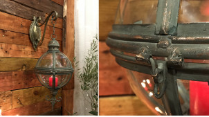 Lanterne sphérique à suspendre, en métal finition bronze vieilli et reflets dorés, élégance et raffinement Ø26cm