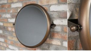 Miroir de salle de bain inclinable de forme ronde, finition brun noisette aux reflets cuivrés, glace biseautée, Ø53cm
